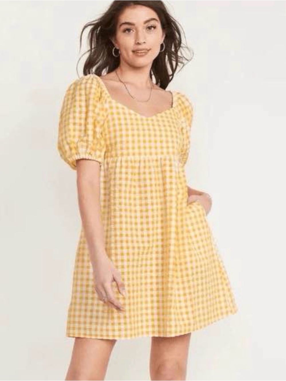 Old Navy Yellow Gingham Puff-Sleeve Mini Dress